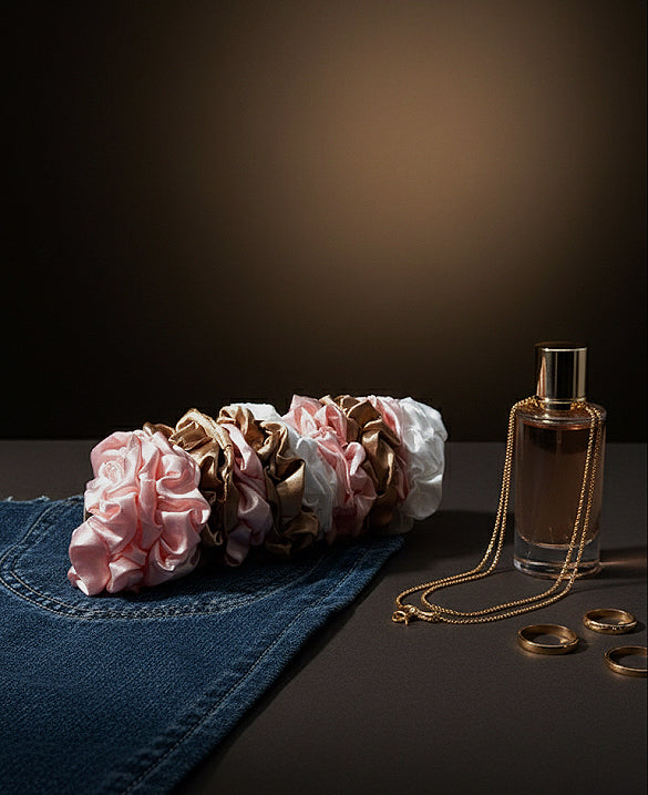 Set van 5 Satijnen Scrunchies